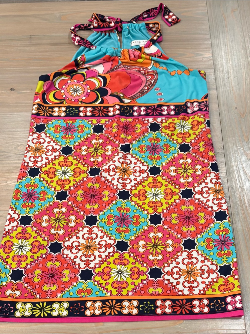 Trina Turk Multi-Color Floral Halter Dress in Pink, Turquoise, Yellow Size 4